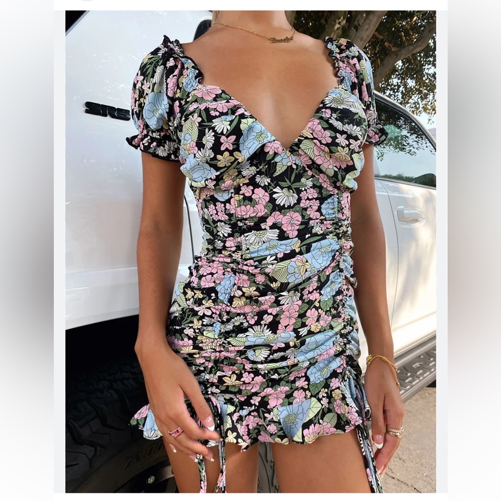 SKY TO MOON Floral Mini Puff Sleeve Dress Size Small